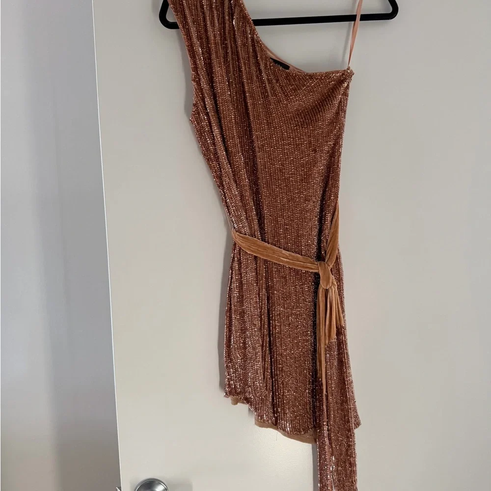 Retrofete One-Shoulder Tan Dress - Picture 6 of 11